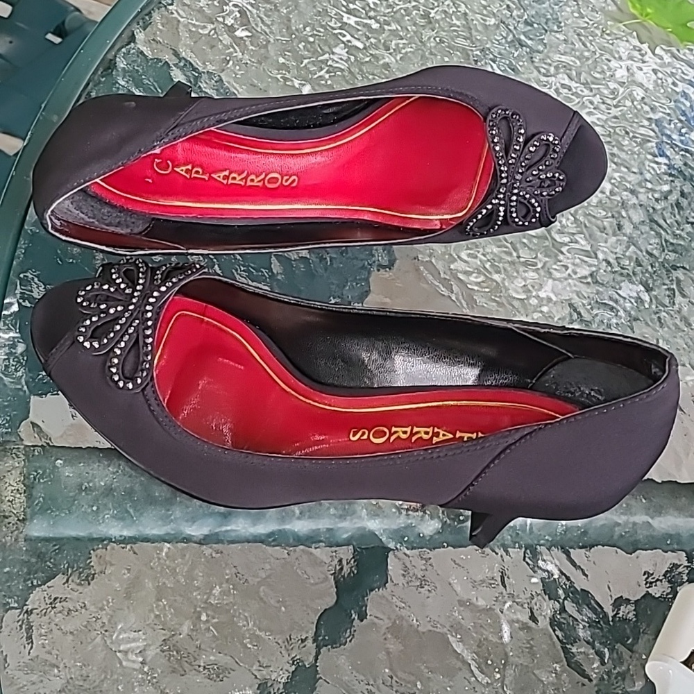 CAPARROS PEEP TOE BLACK HEELS 7.5 - Picture 2 of 12